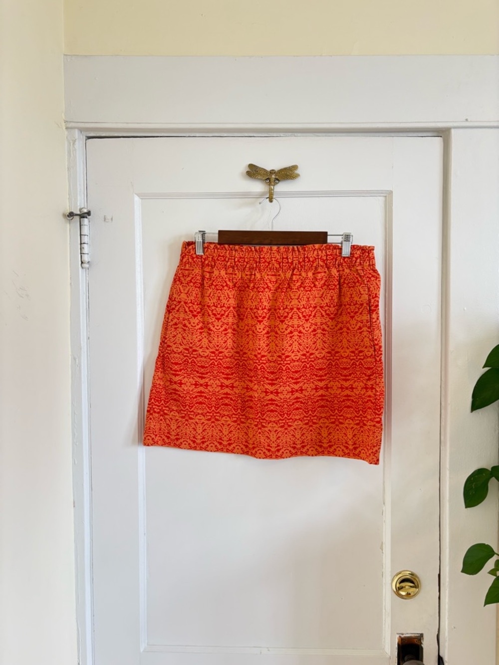Joe Fresh Bright Orange Geometricβ Patterned Elastic-Waist Skirt Pockets S/P